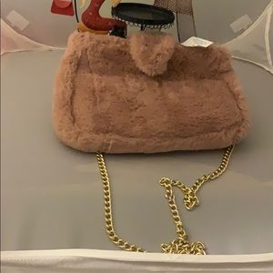 Pink plush shoulder bag
